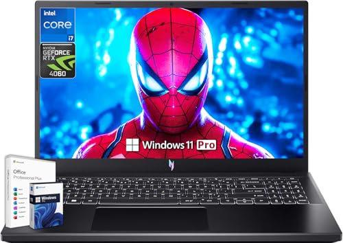 acer Nitro V 15 Gaming Laptop, licencia de por vida de Microsoft Office y Windows 11 Pro, pantalla FHD de 15.6 pulgadas 144Hz, Intel 10-Core i7-13620H, NVIDIA GeForce RTX 4060, 32GB DDR5 RAM, 1TB SSD,
