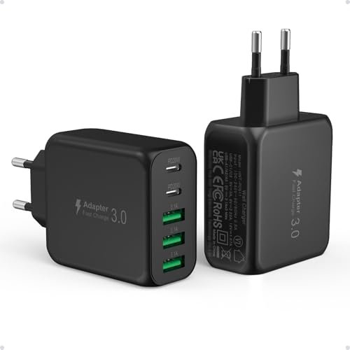 2er Pack USB C Ladegerät, Gcstnn 50W 5 Port 2USB C & 3USB A Schnellladegerät Mehrfach Ladestecker für iPhone 15 14 13 12 11 Pro Max/Pro/Plus,iPad,Samsung Galaxy S24 S23,Google Handys Netzteile Stecker
