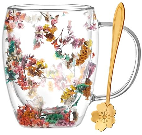Schöne Trockene Blume Doppelwand Glas Kaffeetasse Herbst Teetasse Mit Griff Isoliert Hitzebeständig Weihnachten Geburtstag Geschenk Für Frauen Beste Freundin Lehrer Mutter Geschenk Neues Zuhause