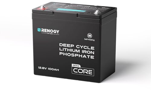 Renogy 12.8V 100Ah Lithium LiFePO4 Batterie mit Selbstheizung DuoHeat Tech, integriertes 100A BMS im Mini-Format Akku, über 5000+ Zyklen Batterien für Eisfischen Wohnmobile Hütten Off-Grid Systeme