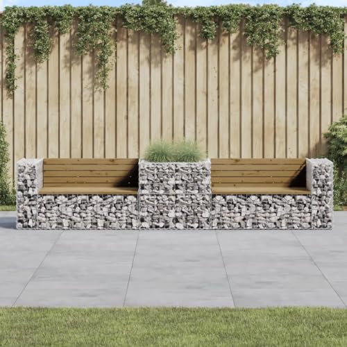 Lauuoeriau Banc de jardin avec panier gabion en bois imprégné pin