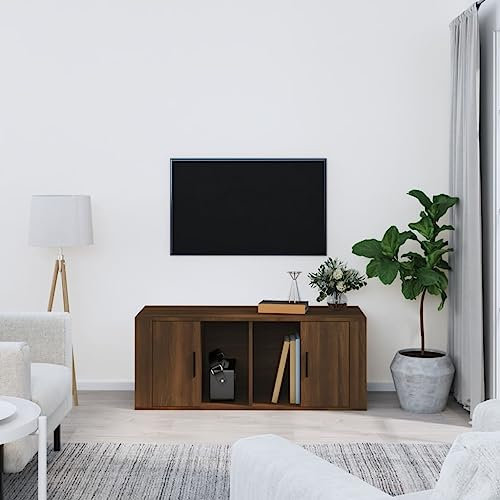Canditree 100 cm TV Stand Cabinet with 2 Doors, TV Unit TV Console Entertainment Center for Living Room (Brown Oak)