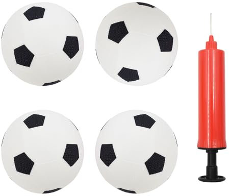 Coriver Lot de 4 Mini Ballons de Football gonflables de 15 cm - Noir et Blanc - avec Pompe - Indoor & Outdoor pour l'été - Piscine - Plage - Jeu de Sport Ballon pour Enfants et Adultes