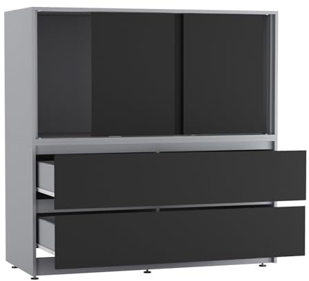 URBNLIVING 120cm Wide Sliding Door Wardrobe with 4 Hidden Drawers, Modern Bedroom Storage Cabinet, 3 Smooth Glide Doors, Deep 2-in-1 Drawers, Spacious Cupboard for Clothes & Essentials