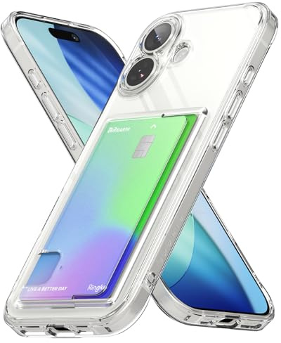 Ringke Fusion Card für iPhone 17 Hülle, [Eingebauter Kartenhalter] Minimale Vergilbung Transparente Kratzfeste Handyhülle mit Dünn Integriertem Kartenfach - Clear