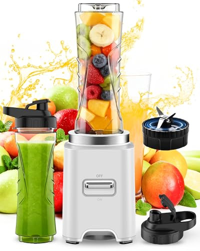 ToTopPioneer Mini Mixeur Blender,500W Blender Smoothie Électrique,avec 2 Bouteilles Portables 600ml Sans BPA,4 Lames Inox,Mixer pour Nourriture Bébé Smoothies Milkshakes Jus Fruits,Nettoyage Facile