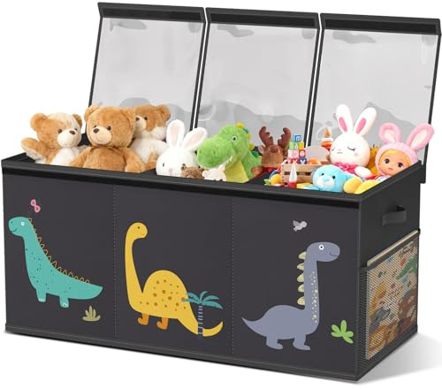 Spielzeugkiste mit deckel aufbewahrung kinderzimmer Extra Groß Aufbewahrungsbox Kinder - Faltbar Spielzeug Aufbewahrung mit Griffen Trennwand Aufbewahrungsbox für Kinderzimmer Kleidung（Schwarz）