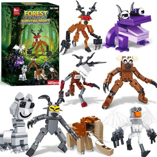 99 Nights in the Forest Bauspielzeug,480 Stück Bausteine Set für Kinder & Erwachsene,Waldmonster Figuren Kreativset,Geschenkidee zu Weihnachten&Adventskalender Spielzeug für Jungen und Mädchen