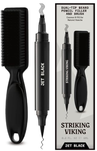 Striking Viking Beard Pencil Filler, Tiefschwarz – Wasserfestes, realistisches und langlebiges Bartstift-Set mit 1 Füllern und Pinsel – Verbessert das Gesichtshaar