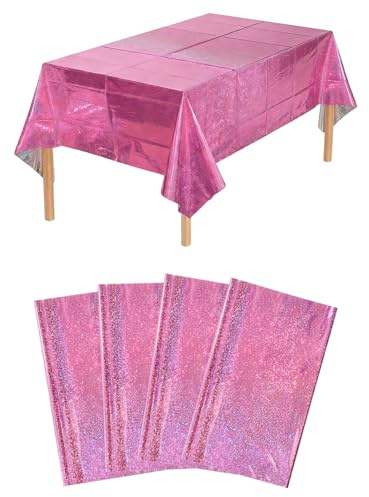 4 Stück Party Tischdecke Rosa Glitzer, 137 x 274 cm Tischdecke Party Geburtstagstischdecke Tischdecke Geburtstag Mädchen für Kindergeburtstag Deko Partydeko