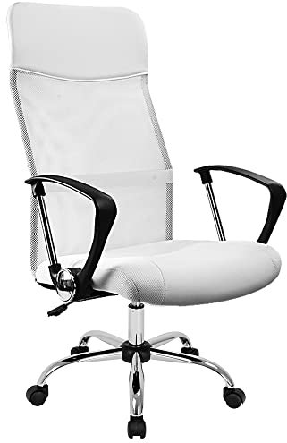 CASARIA® Ergonomic Mesh Office Chair | High Back | Breathable | Padded | Rocker Seat | Adjustable Height | 110KG Weight Capacity | Home Work Swivel | Sleek White Design