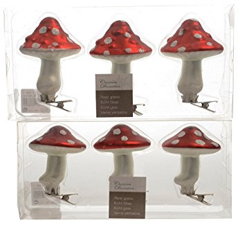 P Baumschmuck Pilz Flache oder Spitze Pilzkappe 3er Set Glaspilz mit Clip lackiertem Glas Baumhänger Weihnachten Deko