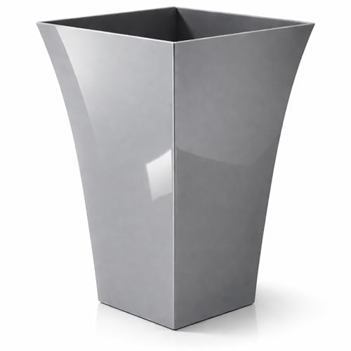 CrazyGadget® Large Milano Tall Planter Square Plastic Garden Flower Plant Pot Gloss Finish - for Indoor and Ourdoor (Silver, 1)