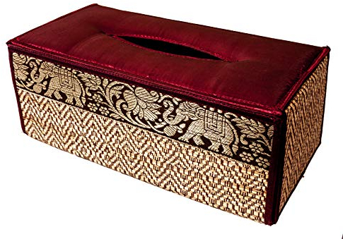 CCcollections Handgefertigte Reed Taschentuchboxabdeckung - Rechteckige Taschentuchbox Fügt Einen Raffinierten Akzent Zu Ihrer Wohnkultur Hinzu - Ideal Für Wohnzimmer Oder Büros (Rot Burgunder)