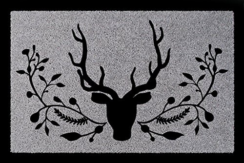 Interluxe TÜRMATTE Fußmatte Hirsch [ 4 ] Jäger Hobby Haustür Jagd Geschenk Viele Farben Hellgrau