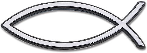 Christliche Geschenkideen °° Relief-Aufkleber Fisch Ichthys (silberfarben, 13 cm)