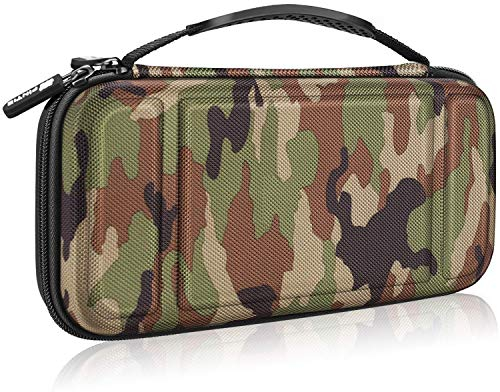 FINTIE Étui pour Nintendo Switch OLED 2021 et Switch 2017 - Housse de Transport Anti-Choc en EVA, Étui de Voyage avec 10 Emplacements Cartes de Jeu, Vert Camouflage