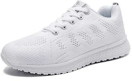 Minbei Damen Turnschuhe Hallenschuhe Atmungsaktiv Outdoor Fitnessschuhe Laufschuhe Schnürsenkel Frauen Sportschuhe Flach Weiß 39 EU