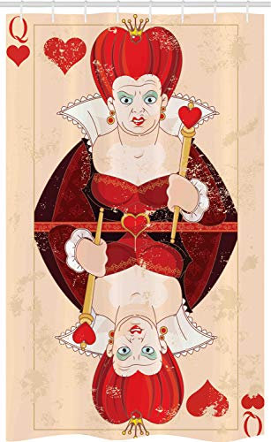 ABAKUHAUS Märchen Schmaler Duschvorhang, Königin Karten, Badezimmer Deko Set aus Stoff mit Haken, 120 x 180 cm, Rotbraun Ecru