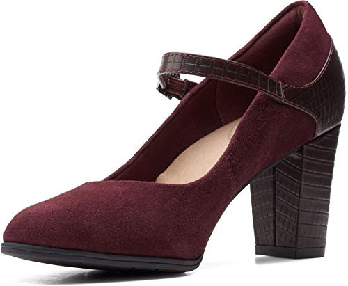 Clarks Damen Alayna Shine Pumps, Burgunderrot Wildleder/Synthetik Kombi, 41.5 EU