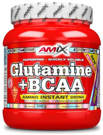 AMIX - Bcaa Glutamina - 300 Gramos - Complemento Alimenticio de Glutamina en Polvo - Reduce el Catabolismo Muscular - Sabor Frutas del Bosque - Aminoácidos Ramificados