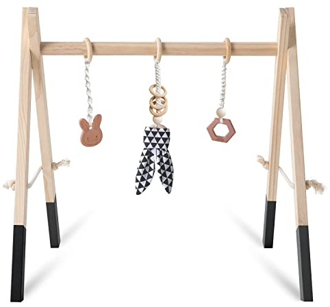 Caudblor Spieltrapez Holz Babyspielzeug Puzzle Gym inkl. Anhänger Babygymnastik aktiv Spielzeug Babyzimmer Kinderzimmer Dekoration