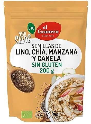 El Granero Integral - Vita Seeds Semillas de Lino, Chía, Manzana y Canela - 200 g -Rico Proteínas y Ácidos Grasos Omega-3 - Fuente de Energía y Acción Antiinflamatoria - Apto para Veganos