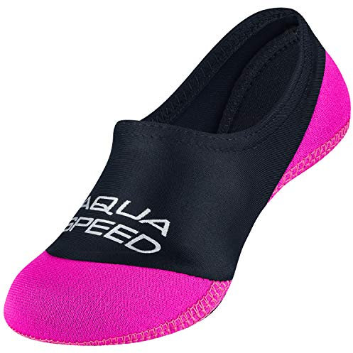 Aqua Speed Mädchen Schwimmsocken | Neoprensocken Anti-Rutsch | Neopren Badesocken | Aqua Socken | Strandsocken elastisch | Swim Socks Girls | Beach | Gr. 36-37 | 19 Schwarz - Pink