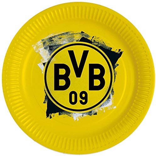 Amscan 9908525 - Partyteller BVB, 8 Stück, Größe 23 cm, Borussia Dortmund, Pappteller, Einweggeschirr, Fußball, Party, Fan, Geburtstag, Schwarz-gelb