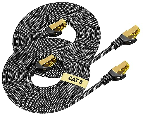 Cat 8 Cable Ethernet 2M 2Pcs, ARISKEEN Cat8 Cable Trenzado Plano de Alta Velocidad(40Gbps 2000Mhz/s) Gigabit Rj45 STP Red de Internet Blindada Cable de Conexión Lan para,Módem,Enrutador,Computadora,PC