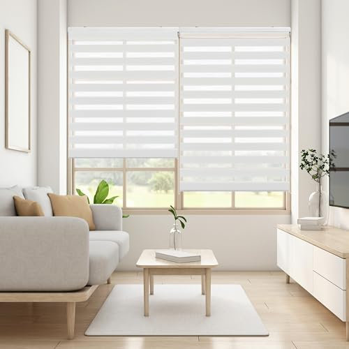 Blindecor Lira Store Enrouleur Jour Nuit Tissu Double, Couleur Blanc cassé, Store zèbre 170 x 180 cm (Largeur x Hauteur) | Taille du Tissu 167 x 175 cm. Stores Tissu Double élégants