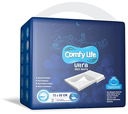 Comfy Life Ultra Bed Mats - Premium Luxury Disposable Incontinence Bed Pads - 75 x 90 cms - Large Sheets (15 Count (Pack of 1))