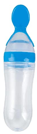 Bottiglia di alimentazione con cucchiaio, spremere in silicone riso al mangime cereale alimentatore bottiglia cucchiaio per bambini erogazione del cucchiaio alimentazione (20,5 cm blu) 1pc, bottiglia
