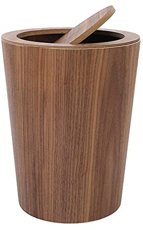 Poubelle de salle de bain ronde avec couvercle basculant, en bois naturel de luxe (marron, 8 l)