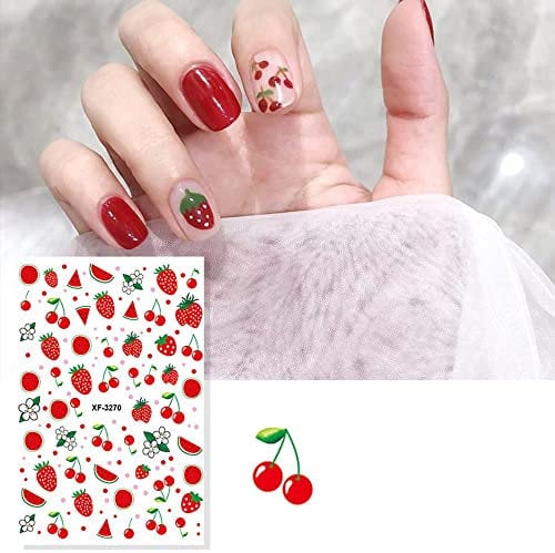 Hot Strawberry for Women DIY Nail Art Supplies Self Adhesive Nail Art Stickers 3D Fruit(4)