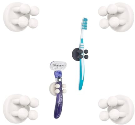 TECBULL® FUNNY HOOKS Zahnbürstenhalter, Rasierer Halter Dusche, Halterung ohne Bohren, Zahnbürstenhalterung selbstklebend (4x Weiß)