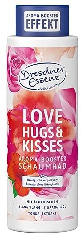 Dresdner Essenz - Schaumbad Love, Hugs & Kisses - Frisch-Florales Entspannungsbad mit Hibiskusblütenextrakt und Mandelöl - Sinnlich-Entspannendes Orangenöl und Ylang Ylang-Öl zur Erholung - 500ml