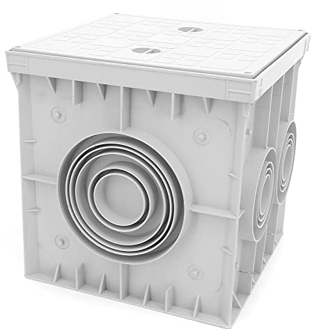 ELS Elektrotechnika Revisionsschacht IP55 300x300mm mit Schachtabdeckung Hofablauf Kontrollschacht mit 6 x Anschlussmöglichkeit, Deckel, Garten, Strasse, Baustelle