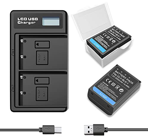 NATNO 2 Pack BLX-1 Batteries and LCD Display Dual Battery Charger for OM-1 OM1 OM-1 Mark II Mirrorless BLX-1 BLX1 Blx 1 SBCX-1 Lithium-Ion Replacement Camera Battery- 7.2V 2000mah