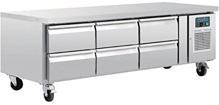 Polar U-Series Six Drawer Chef Base Fridge, Stainless Steel, DA465, 6x 1 | Forced air cooling keeps a reliable -2°C to 8°C commercial climate, with an Energy Rating C for lower utility bills.