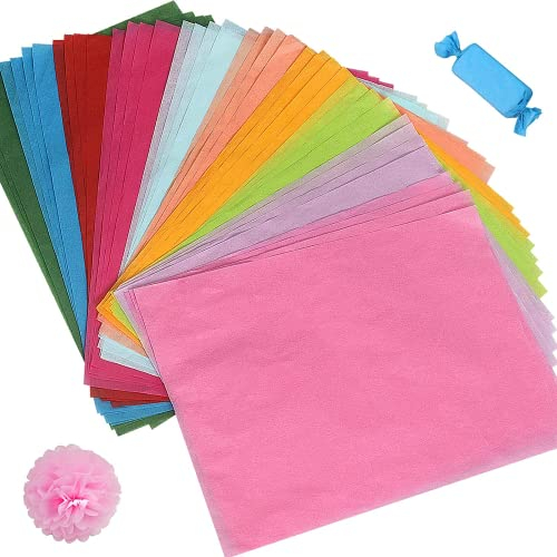 100 Feuilles Papier de Soie, 21x30cm Papier D'emballage, Papier de Soie Emballage Coloré, Papier de Soie Pour Pompons, DIY et Loisirs Créatifs(10 Couleurs)