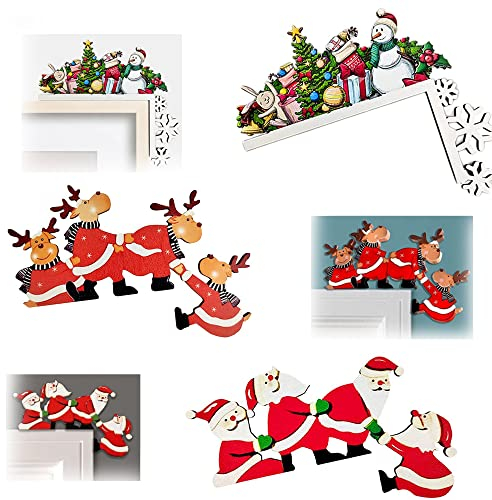 ZEXUPORIUM 3 Stück Türrahmen Deko Weihnachten, Holz Weihnachtsdeko Türrahmen, für Türdeko Weihnachten, Wände türdeko (Schneemann,Weihnachten Elch, Weihnachtsmann)
