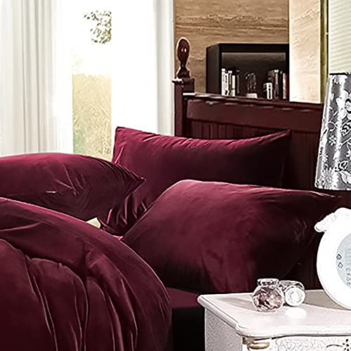 Michorinee 2er Set Warme Fleece Kissenbezug 40x80 cm Weinrot Cashmere Touch Kuschelig Flauschig Plüsch Samt Kissenhülle Kopfkissenbezug mit Reißverschluss