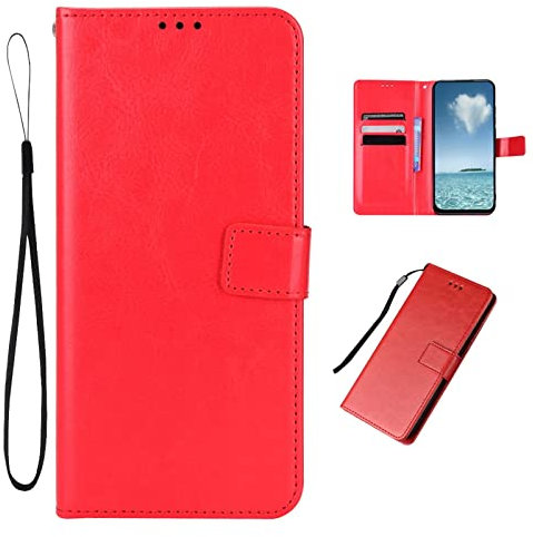 COQUE Schutzhülle für Redmi 11 Prime 4G, magnetische Crazy Horse-Kartensteckplatz-Geldbörsen-Telefonhülle, Flip-Telefonabdeckung für Redmi 11 Prime 4G-rot