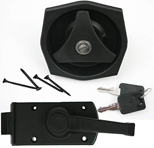 Serratura Porta Camper e Caravan – Sicurezza Porta per Camper, Roulotte e Barche – Serratura Esterna in Plastica Nera con Chiavi e Maniglia Interna – Resistente alle Intemperie e ai Raggi UV