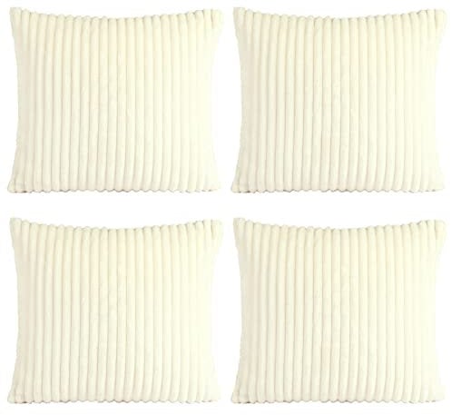 Sienna 4 x Pack of Ribbed Jumbo Cord Stripe Soft Cushion Covers 45 x 45 cm Textured Decorative Reversible Fleece Home Chair Sofa, 18 x 18 - Cream