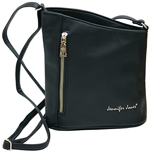 JENNIFER JONES - Modische Damen Handtasche - Umhängetasche - Crossbody Bag - Schultertasche mit verstellbarem Henkel (Style B, Schwarz)