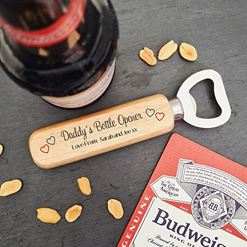 Personalised Wooden Bottle Opener - Custom Printed Beer Bottle Opener with Names and Messages - Gift for Dads and Grandads for Birthday Or Christmas. (Bottle Opener)