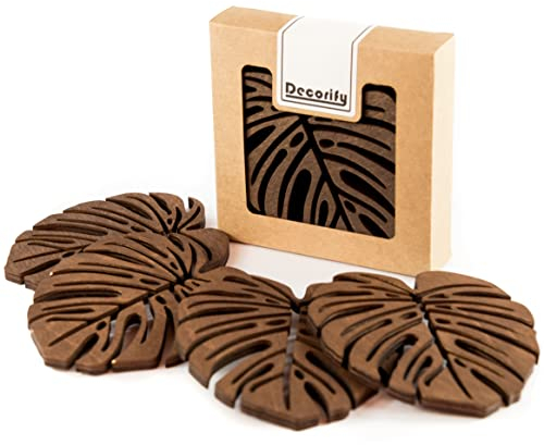 Untersetzer Gläser - Holzuntersetzer für Tassen und Becher - Tisch Deko - Getränke Untersetzer Holz 4 Stück - 11 x 10 cm Eiche dunkel