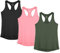 icyzone Damen Sporttop Yoga Tank Top Ringerrücken Sport Oberteil Laufen Fitness Funktions Shirt, 3er Pack (XL, Solid Black/Pale Pink/Dark Green)